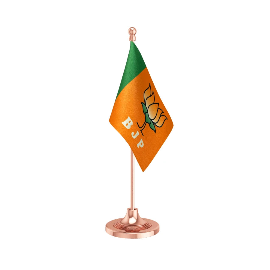BJP Bhartiya Janata Party Table Flag of 4in x 6in With A Heavy Plastic Base