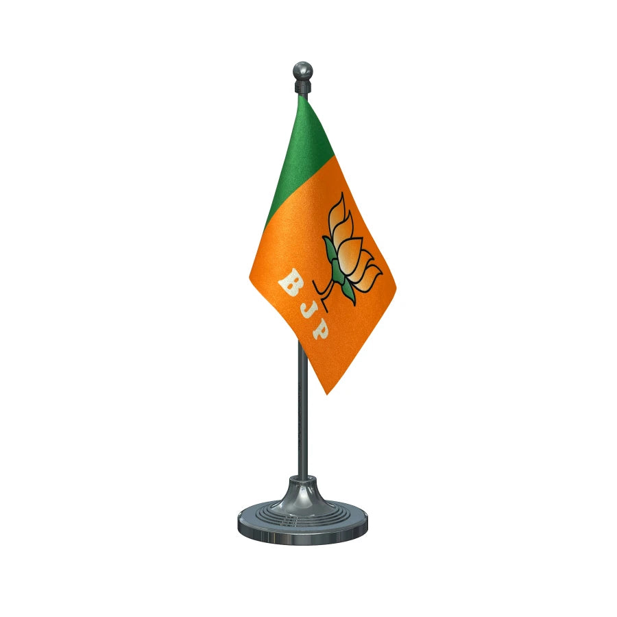 BJP Bhartiya Janata Party Table Flag of 4in x 6in With A Heavy Plastic Base