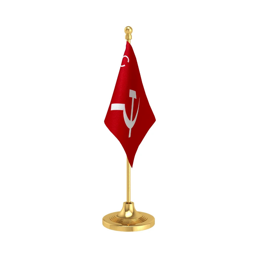 CPI Communist Party Table Flag of 4in x 6in With A Heavy Plastic Base