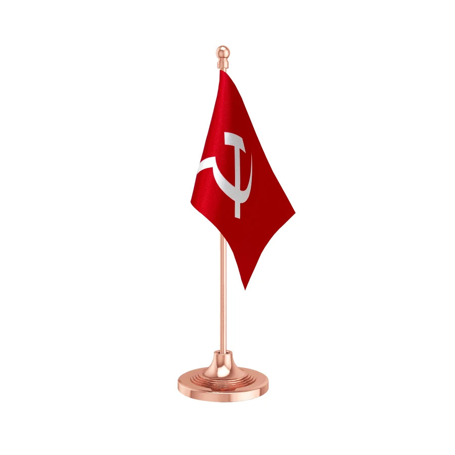 CPIM Communist Party Table Flag of 4in x 6in With A Heavy Plastic Base