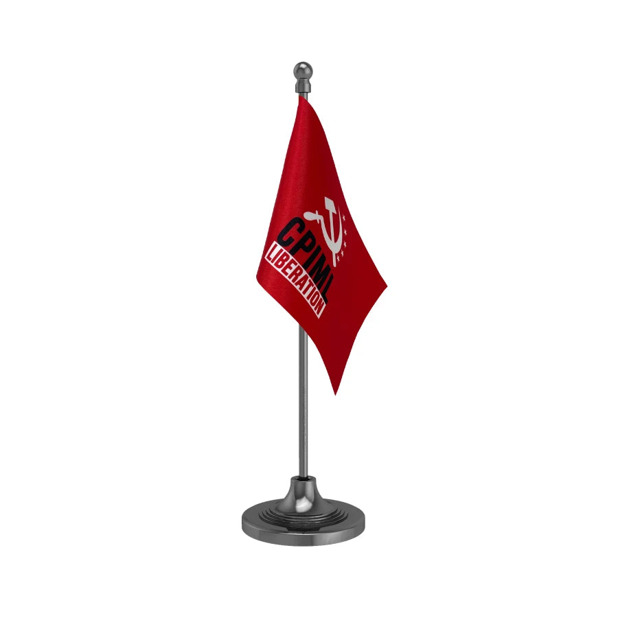 CPIML Communist Party Table Flag of 4in x 6in With A Heavy Plastic Base