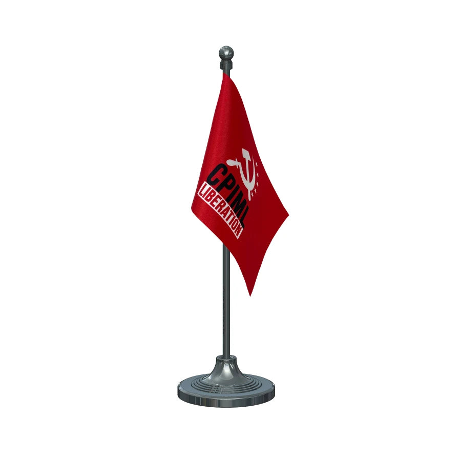 CPIML Communist Party Table Flag of 4in x 6in With A Heavy Plastic Base