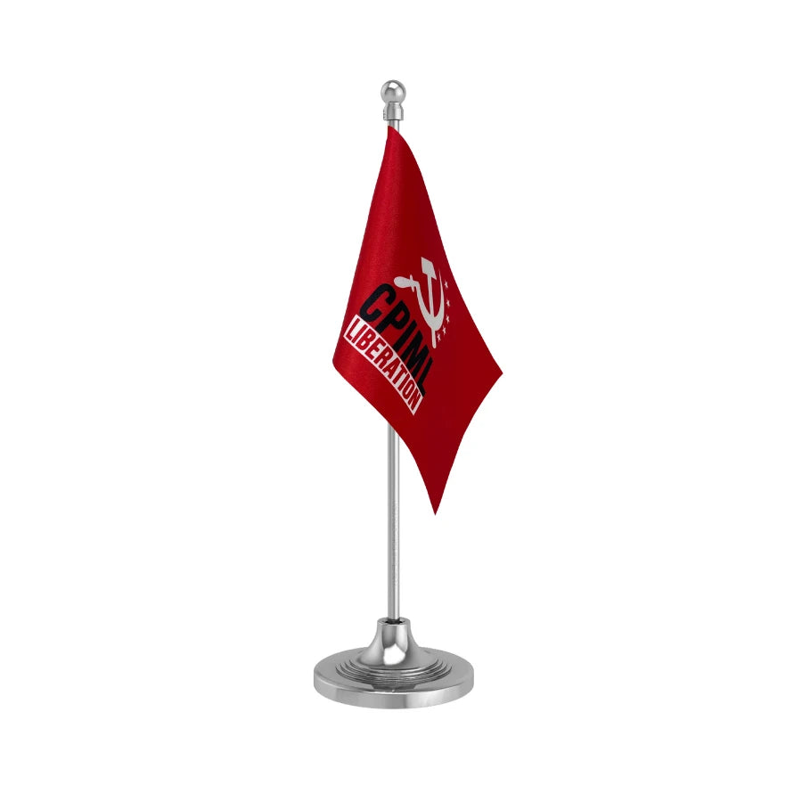 CPIML Communist Party Table Flag of 4in x 6in With A Heavy Plastic Base