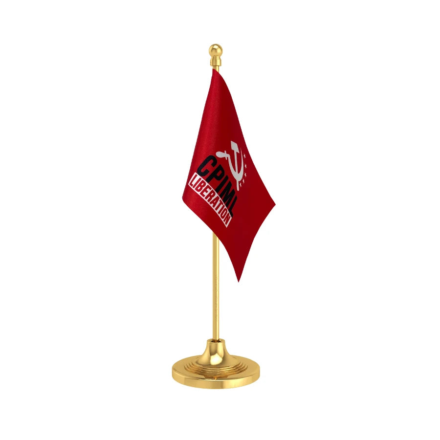 CPIML Communist Party Table Flag of 4in x 6in With A Heavy Plastic Base