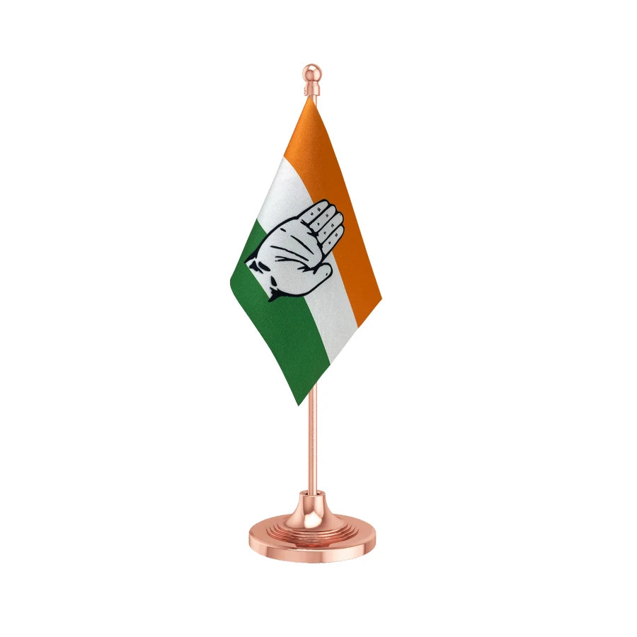 INC Indian National Congress Table Flag of 4in x 6in With A Heavy Plastic Base