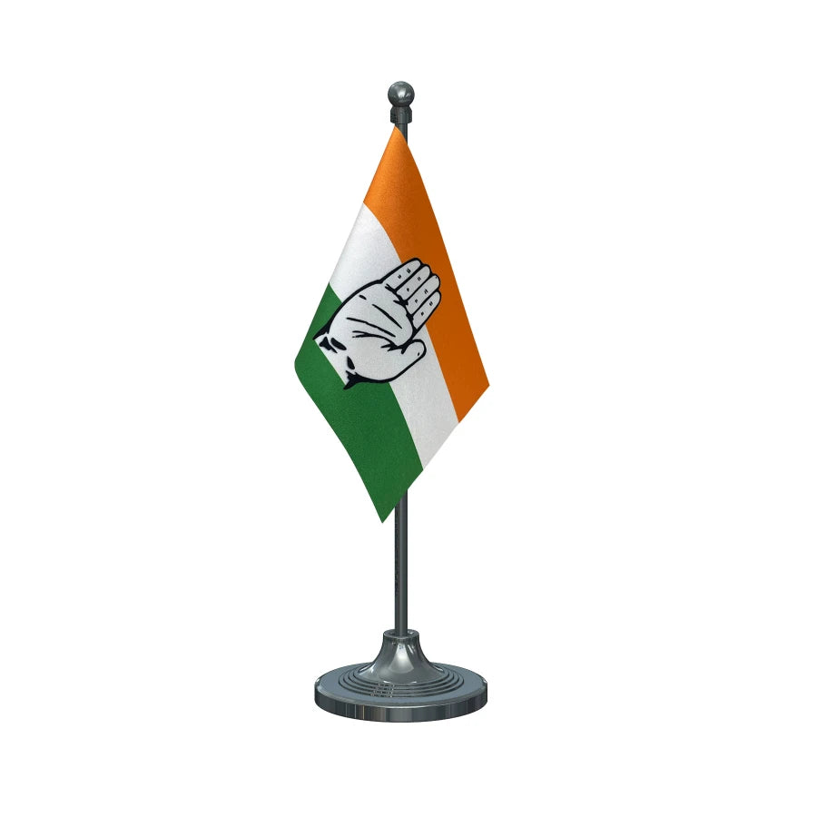 INC Indian National Congress Table Flag of 4in x 6in With A Heavy Plastic Base