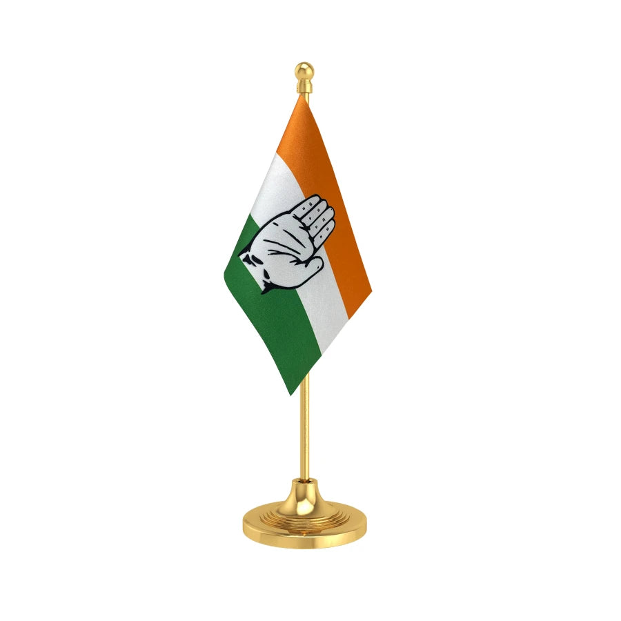 INC Indian National Congress Table Flag of 4in x 6in With A Heavy Plastic Base