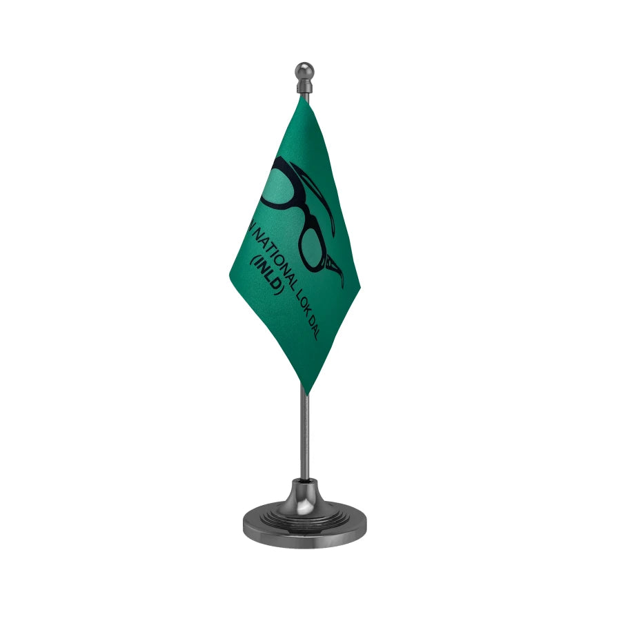 INLD Indian National Lok Dal Table Flag of 4in x 6in With A Heavy Plastic Base