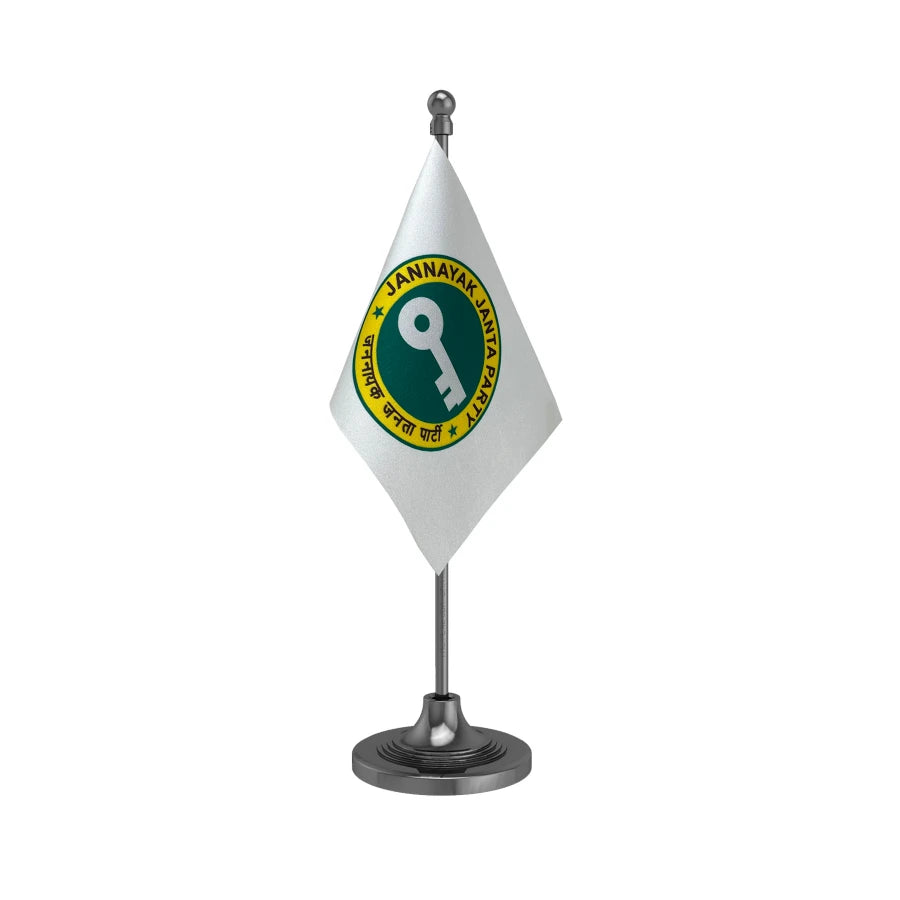 JJP Jannayak Janta Party Table Flag of 4in x 6in With A Heavy Plastic Base