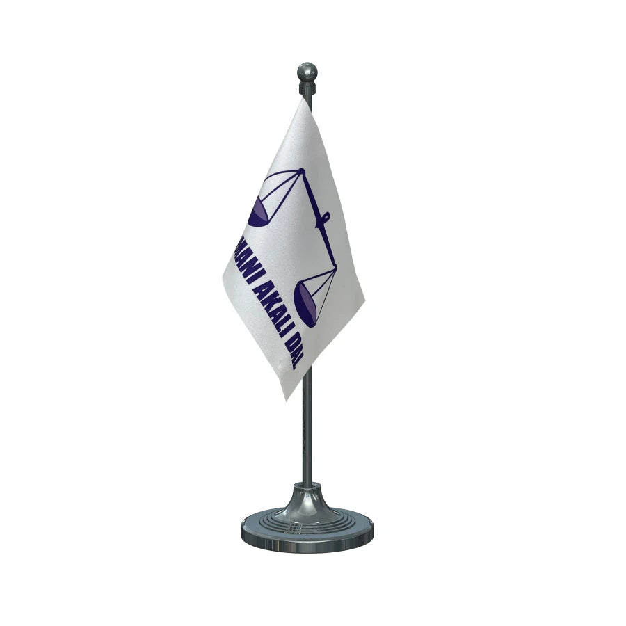 Shiromani Akali Dal Table Flag of 4in x 6in With A Heavy Plastic Base