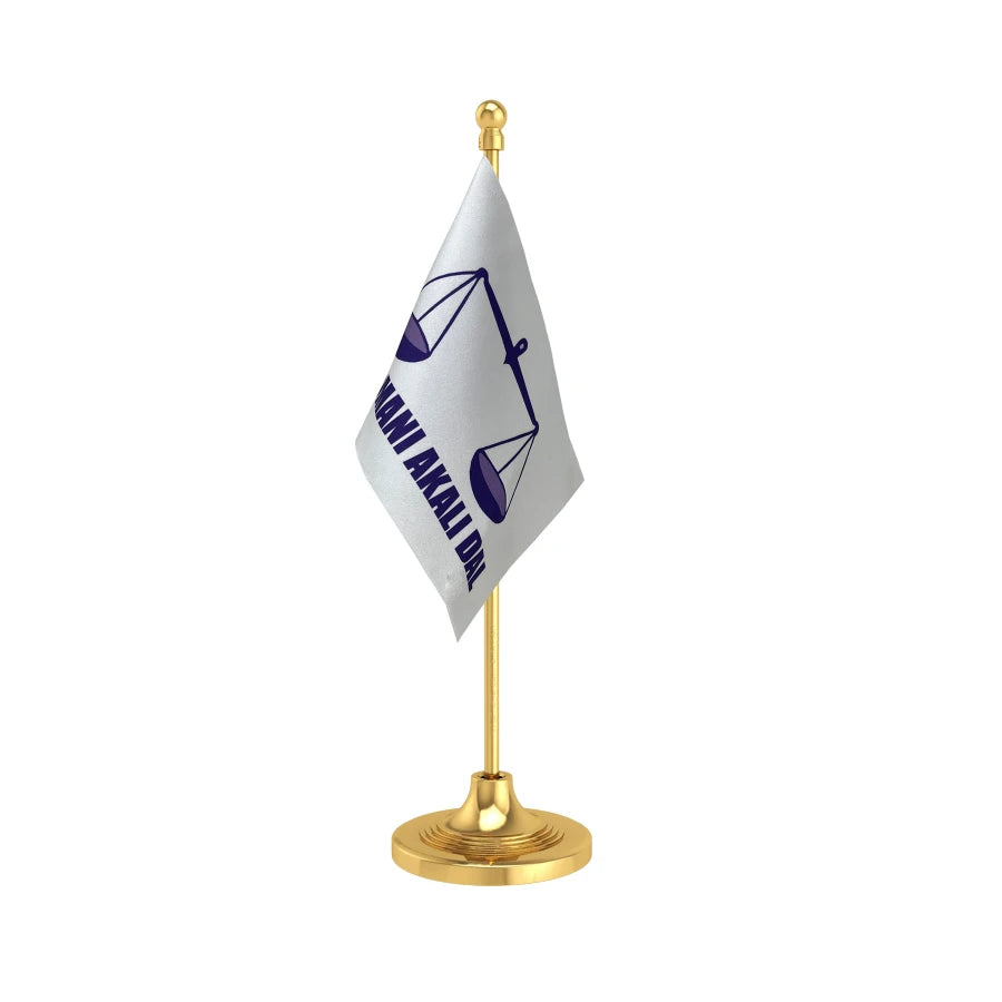 Shiromani Akali Dal Table Flag of 4in x 6in With A Heavy Plastic Base