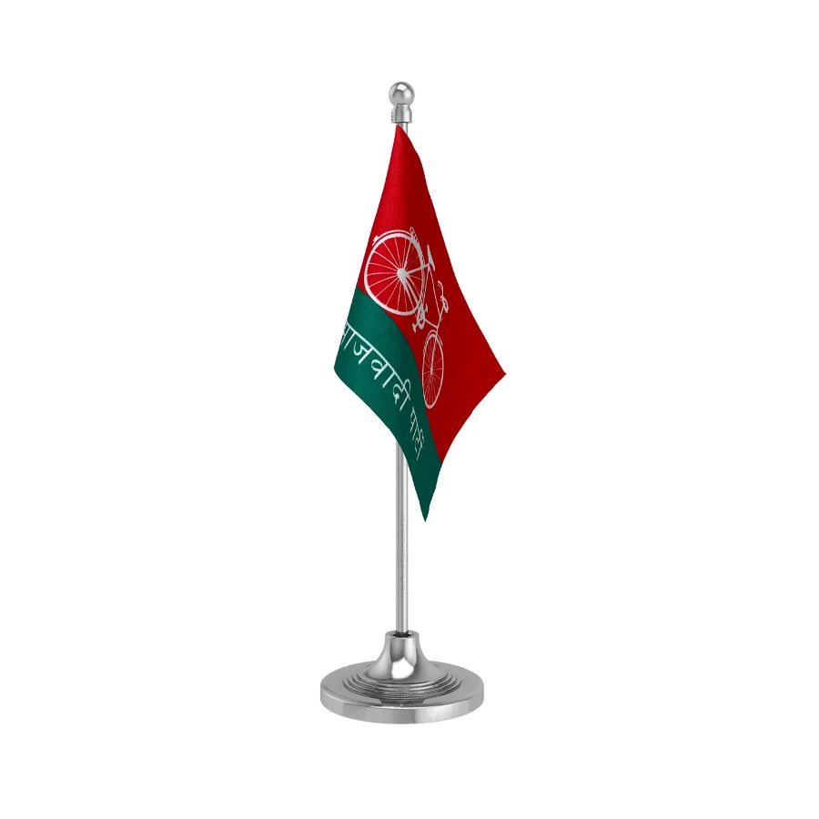 Samajwadi Party Table Flag of 4in x 6in With A Heavy Plastic Base