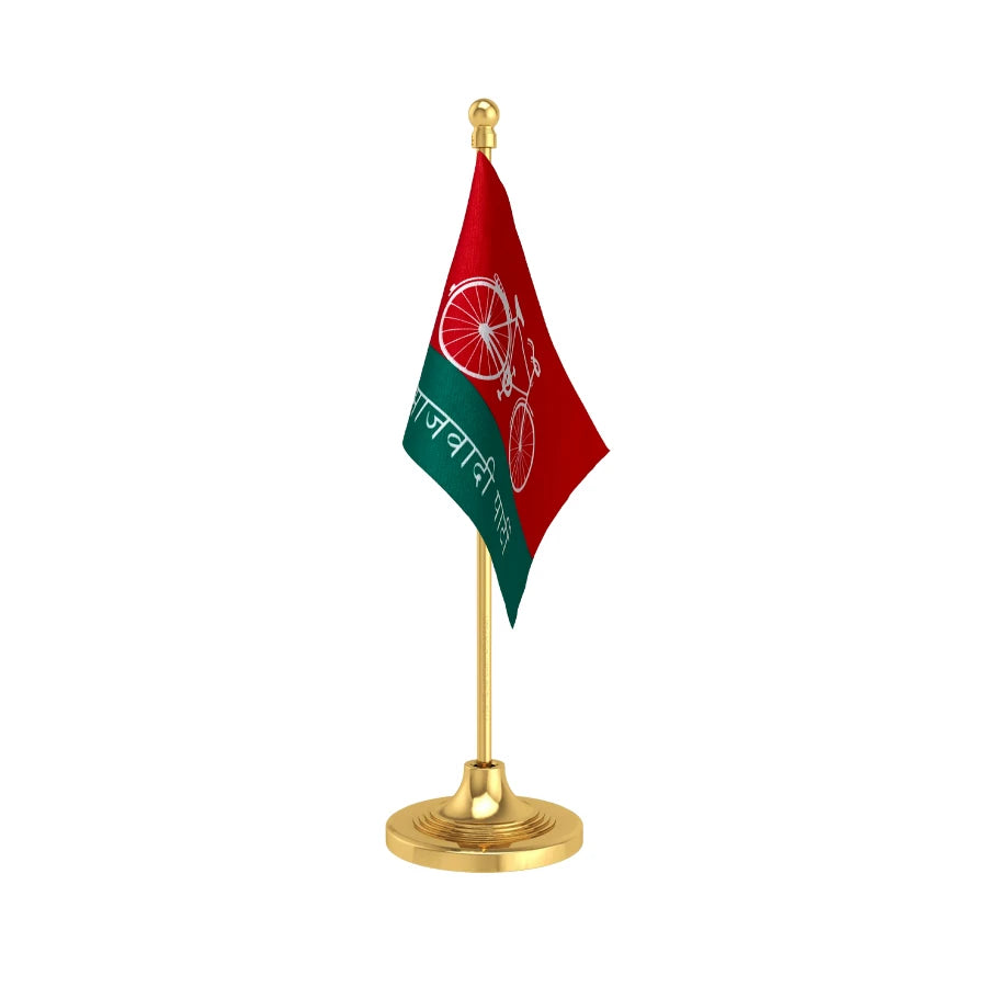 Samajwadi Party Table Flag of 4in x 6in With A Heavy Plastic Base
