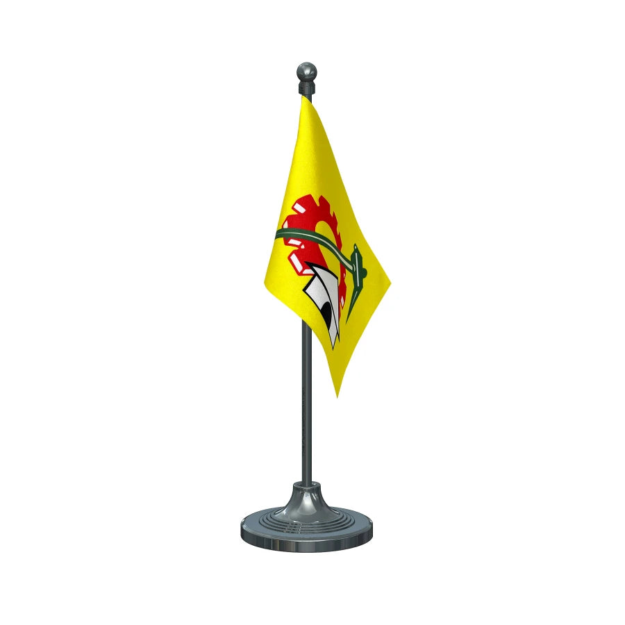 TDP Telugu Desam Party Table Flag of 4in x 6in With A Heavy Plastic Base