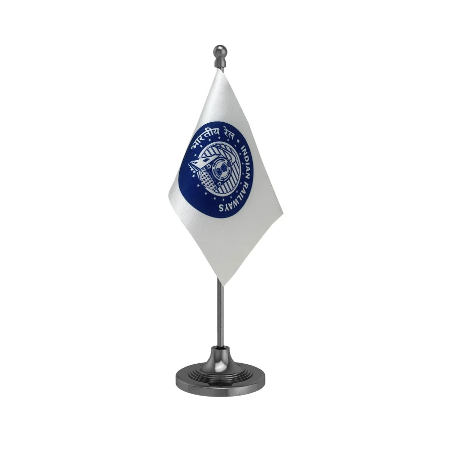Indian Railways Blue of India Table Flag of 4in x 6in With A Heavy Plastic Base