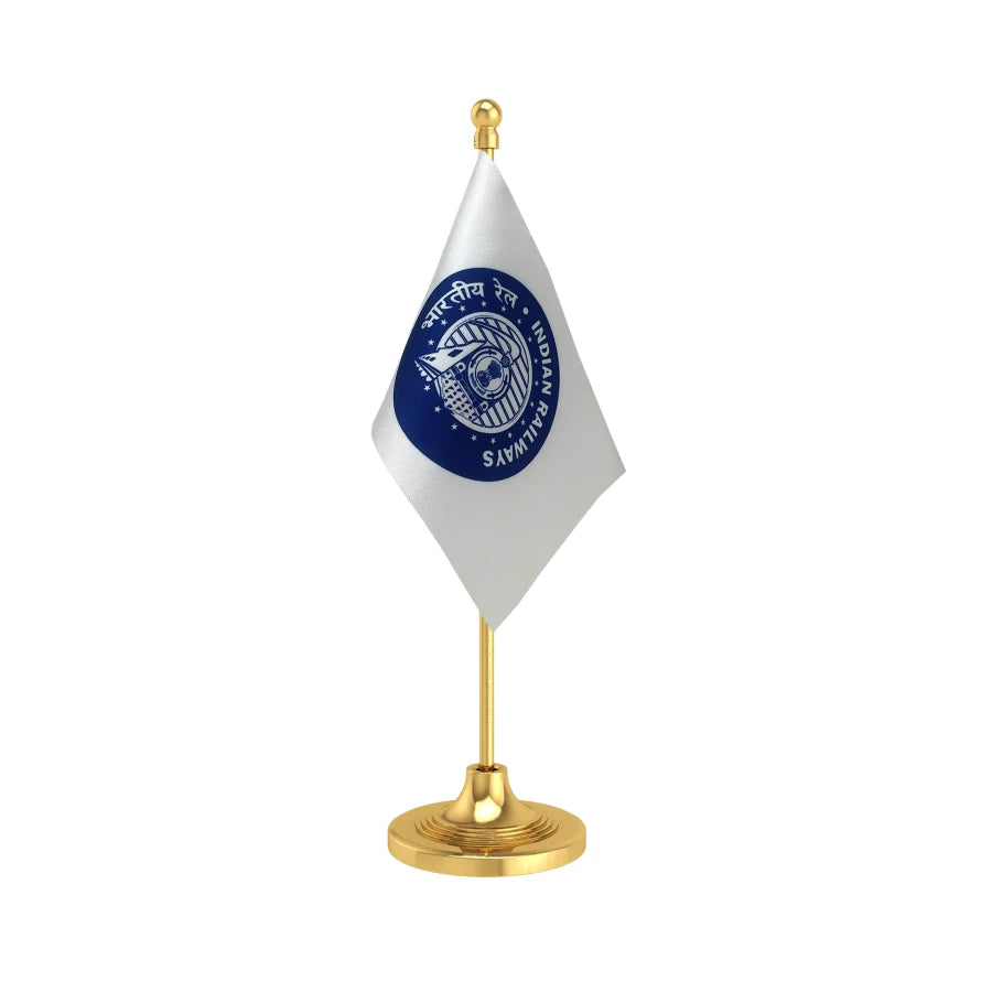 Indian Railways Blue of India Table Flag of 4in x 6in With A Heavy Plastic Base