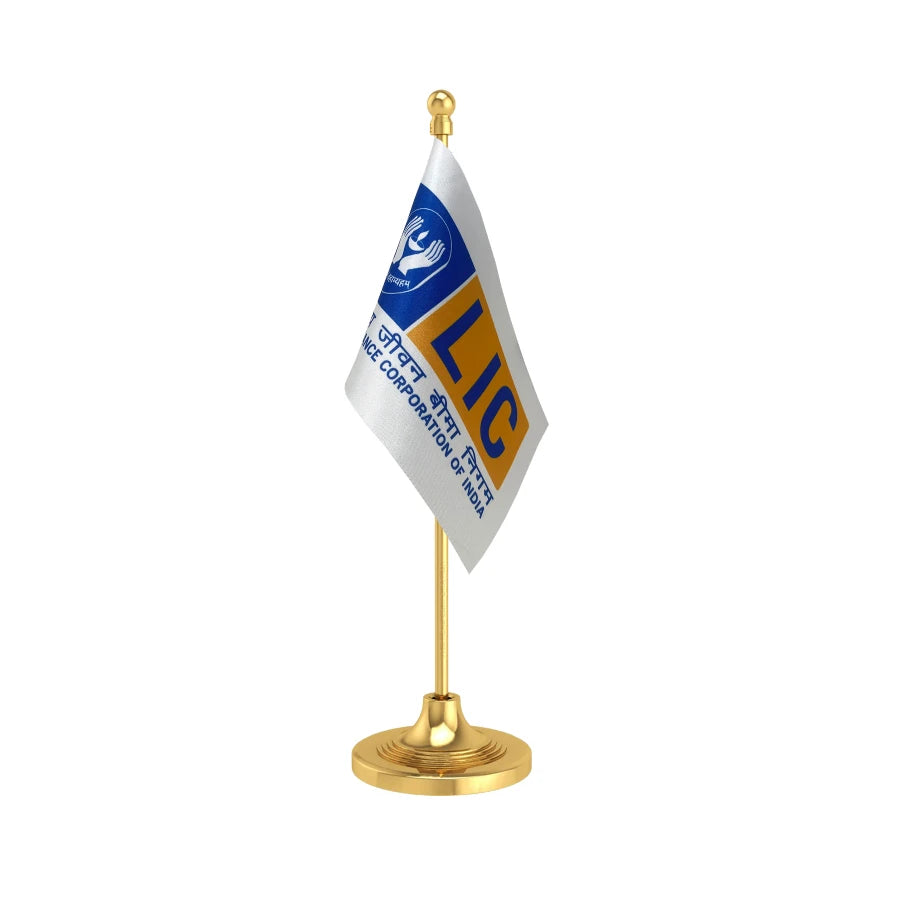 LIC Life Insurance Table Flag of 4in x 6in With A Heavy Plastic Base