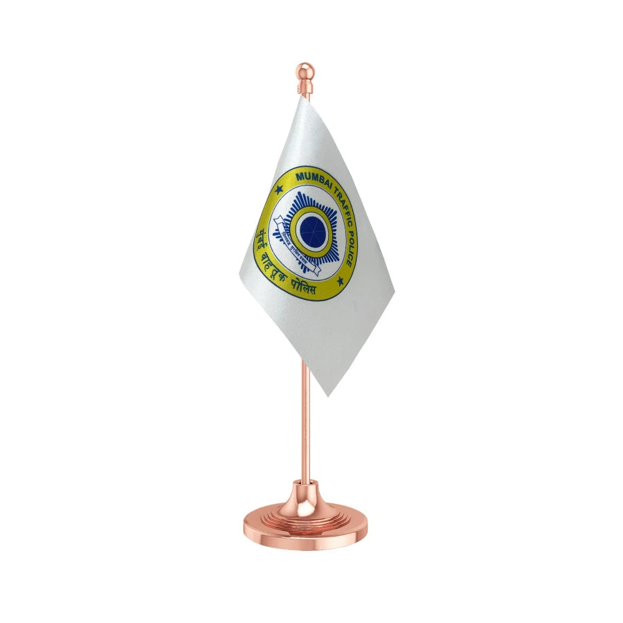 Mumbai Traffic Police Table Flag of 4in x 6in With A Heavy Plastic Base