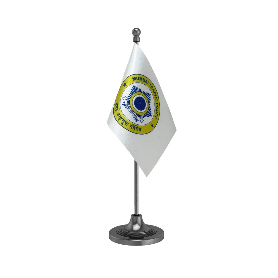 Mumbai Traffic Police Table Flag of 4in x 6in With A Heavy Plastic Base