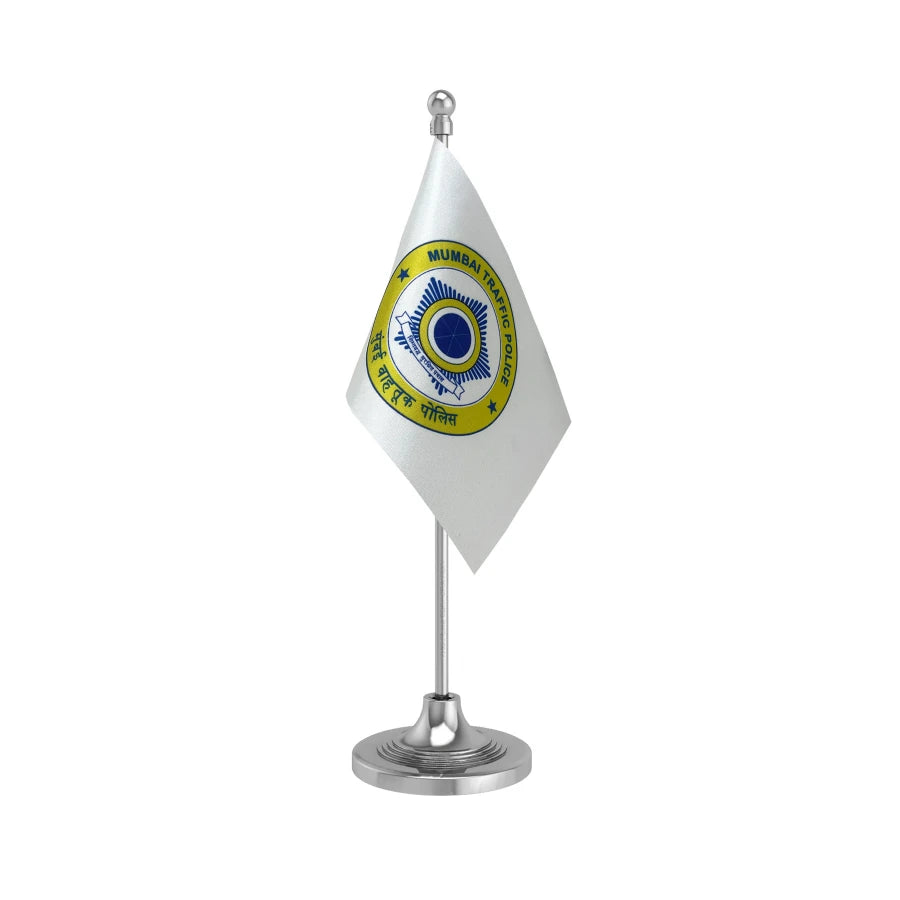 Mumbai Traffic Police Table Flag of 4in x 6in With A Heavy Plastic Base