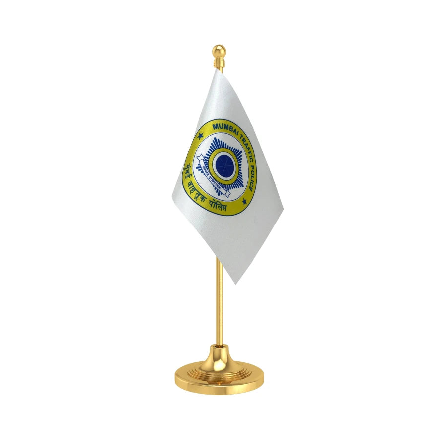 Mumbai Traffic Police Table Flag of 4in x 6in With A Heavy Plastic Base