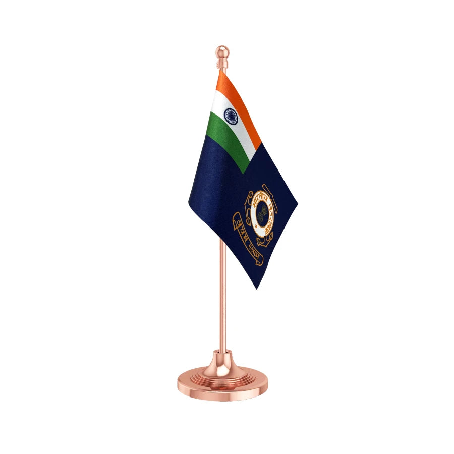 Indian Coast Guard Table Flag of 4in x 6in With A Heavy Plastic Base