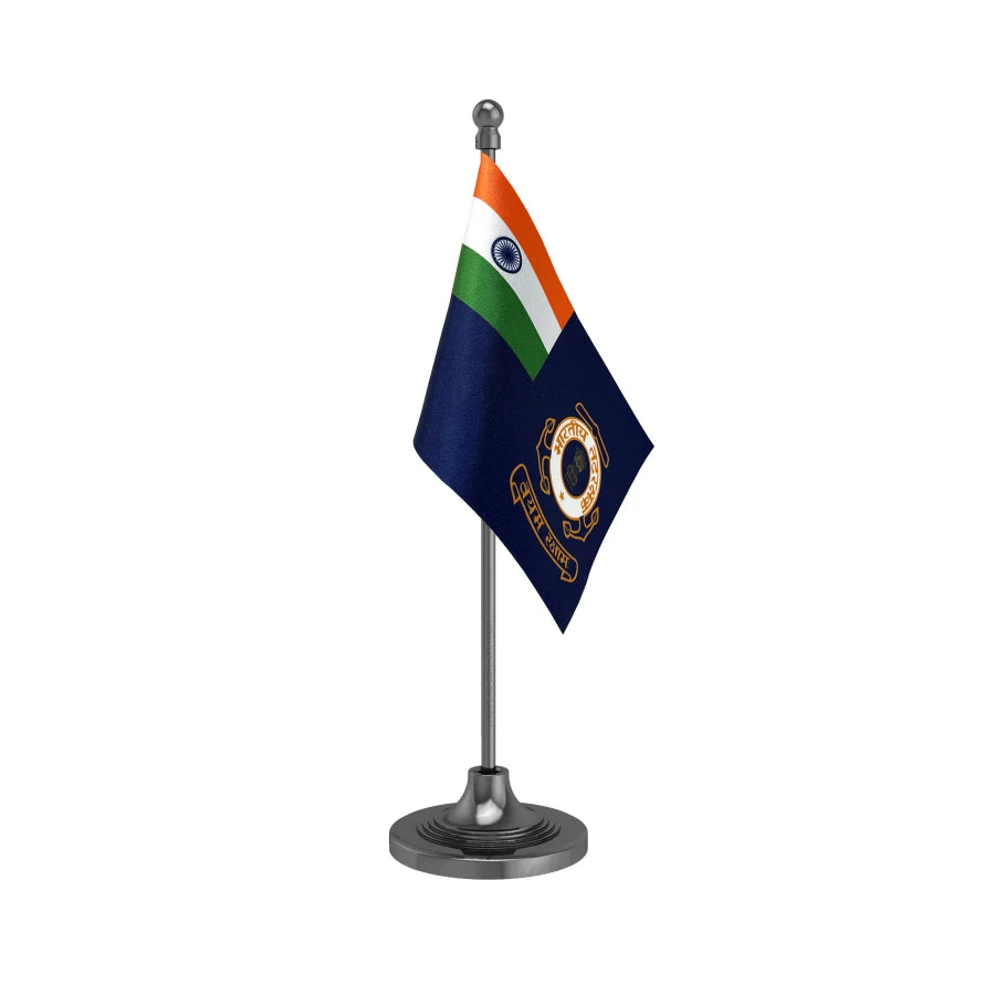Indian Coast Guard Table Flag of 4in x 6in With A Heavy Plastic Base
