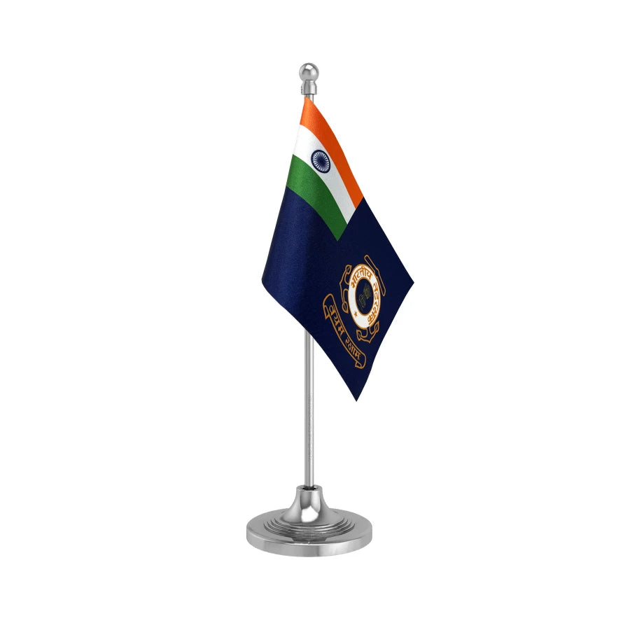 Indian Coast Guard Table Flag of 4in x 6in With A Heavy Plastic Base