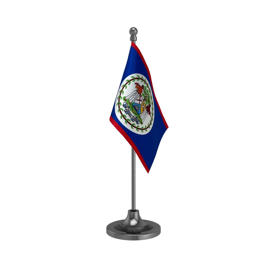 Belize Table Flag of 4in x 6in With A Heavy Plastic Base