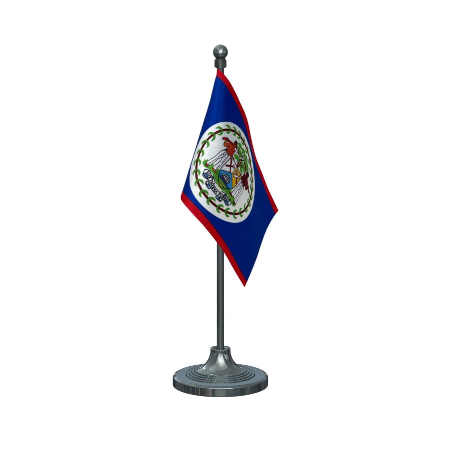 Belize Table Flag of 4in x 6in With A Heavy Plastic Base