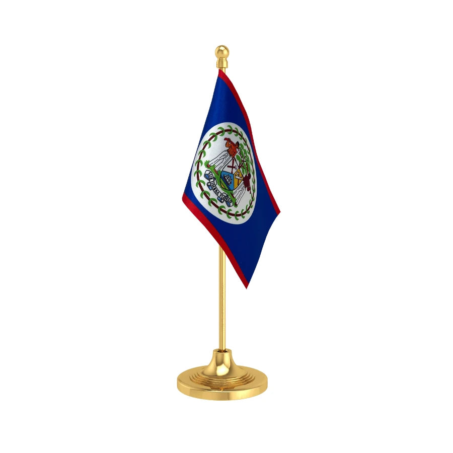 Belize Table Flag of 4in x 6in With A Heavy Plastic Base
