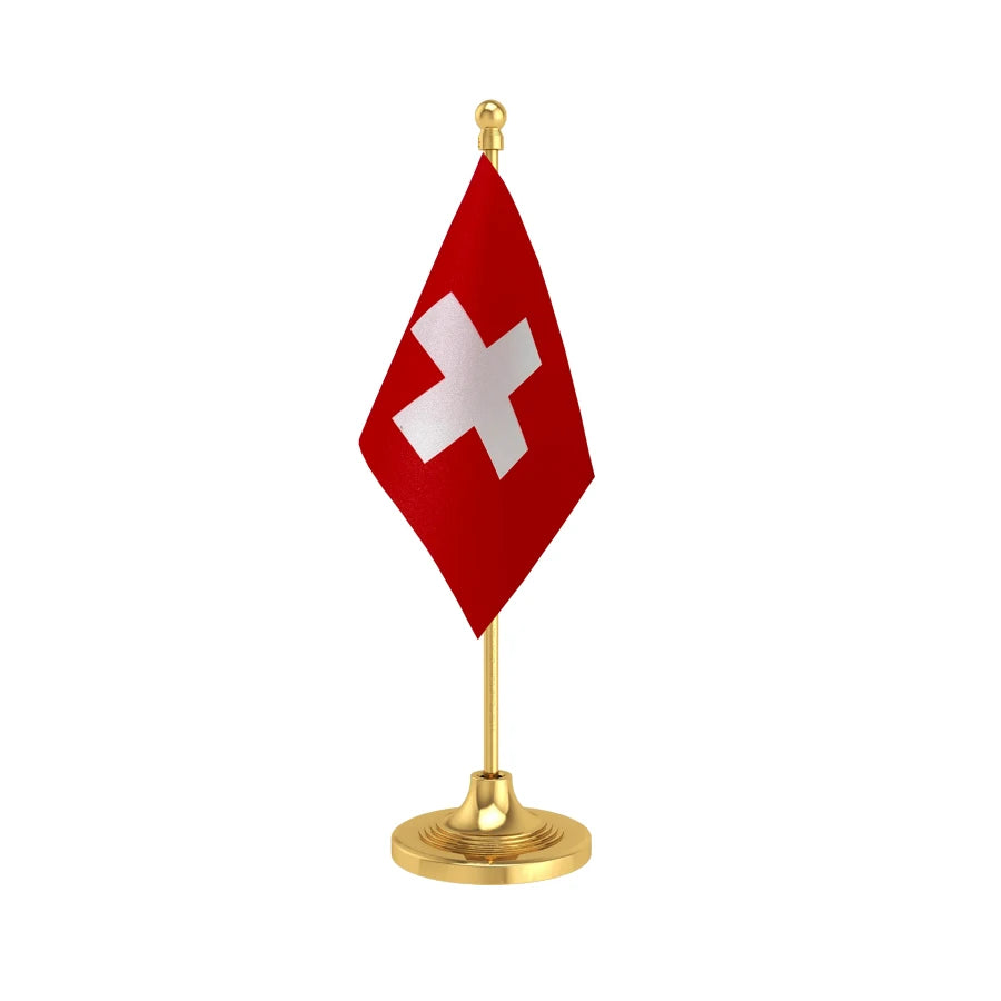 Switzerland Desk Table Flag of 4in x 6in With A Heavy Plastic Base