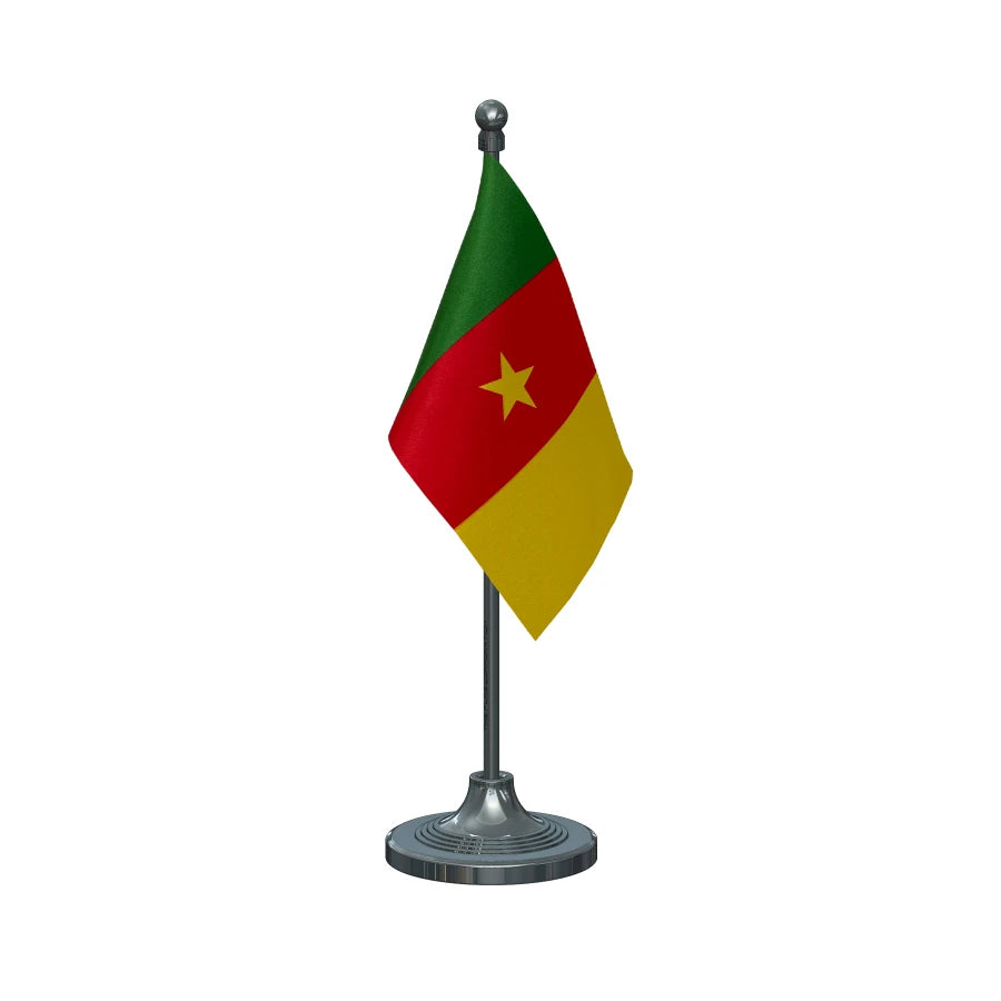 Cameroon Table Flag of 4in x 6in With A Heavy Plastic Base