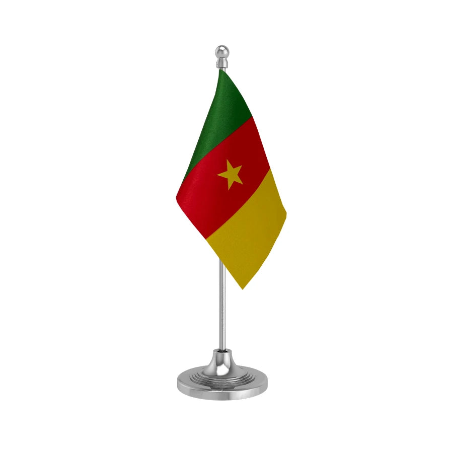 Cameroon Table Flag of 4in x 6in With A Heavy Plastic Base