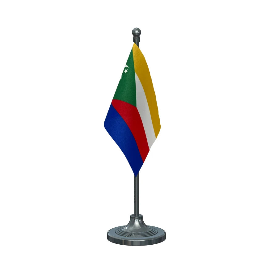 Comoros Table Flag of 4in x 6in With A Heavy Plastic Base