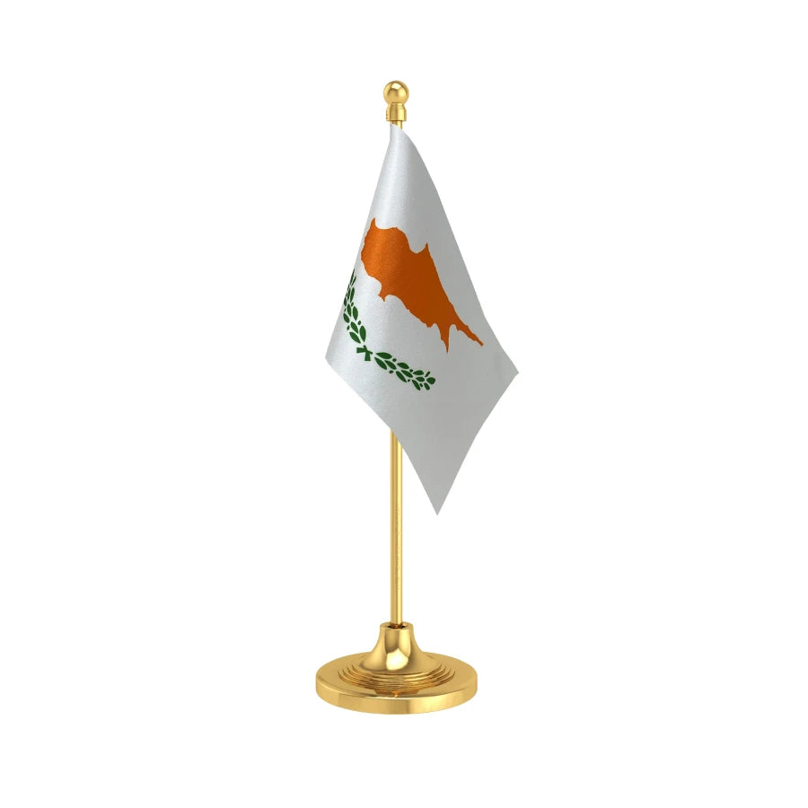 Cyprus Table Flag of 4in x 6in With A Heavy Plastic Base