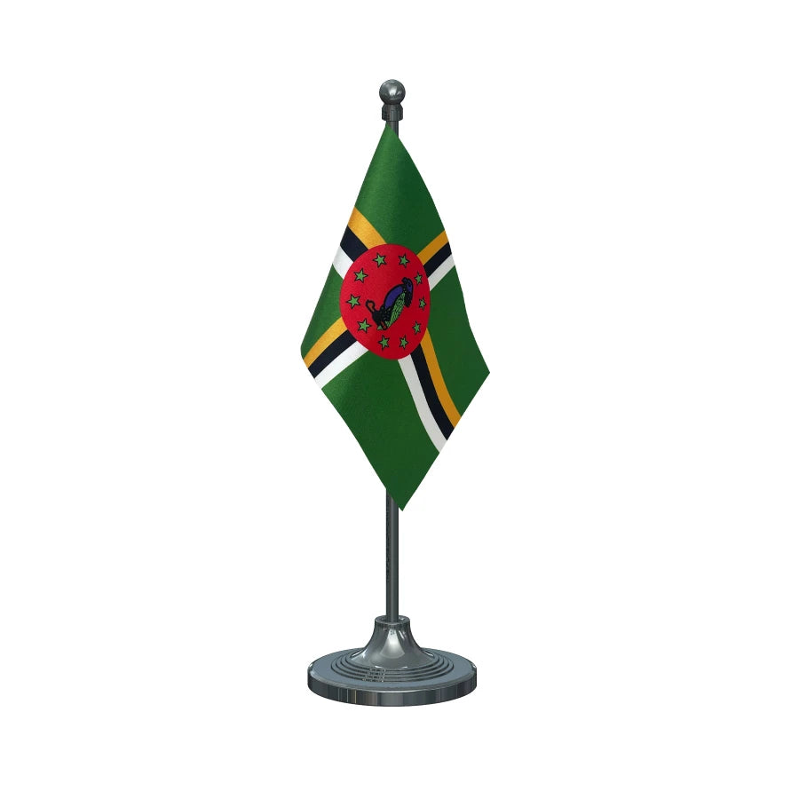 Dominica Table Flag of 4in x 6in With A Heavy Plastic Base