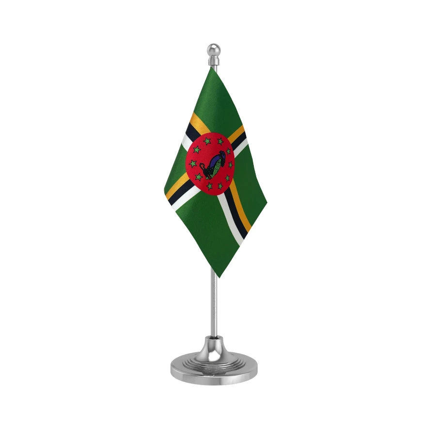 Dominica Table Flag of 4in x 6in With A Heavy Plastic Base