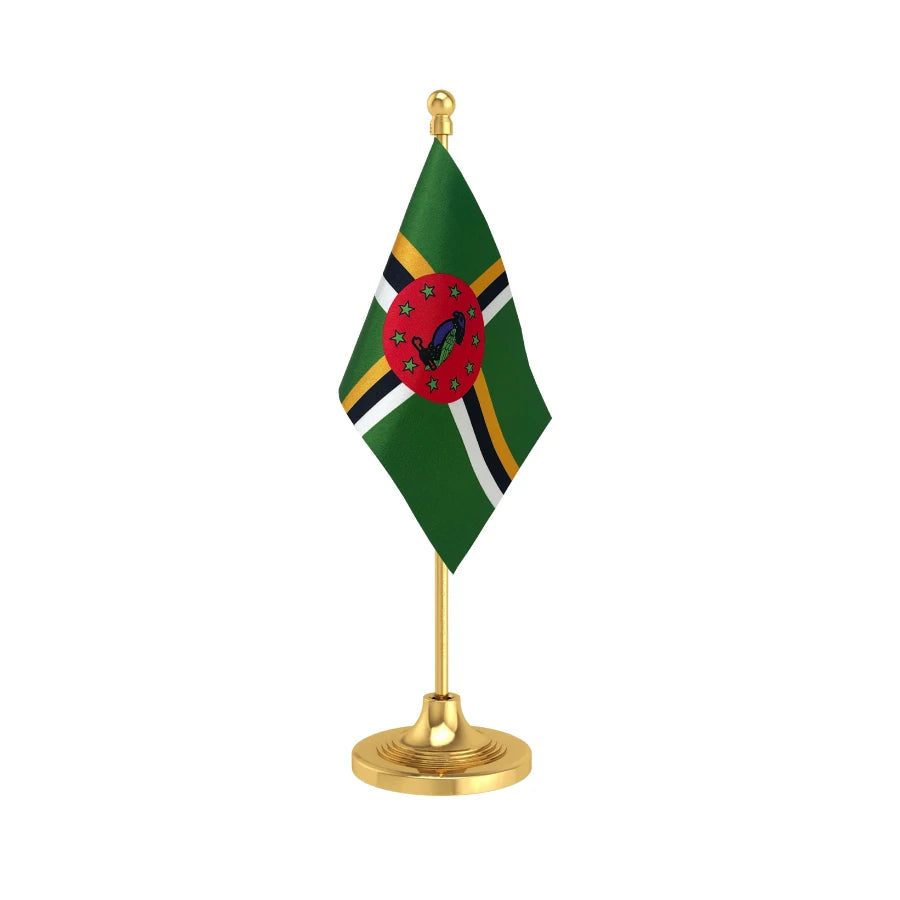 Dominica Table Flag of 4in x 6in With A Heavy Plastic Base