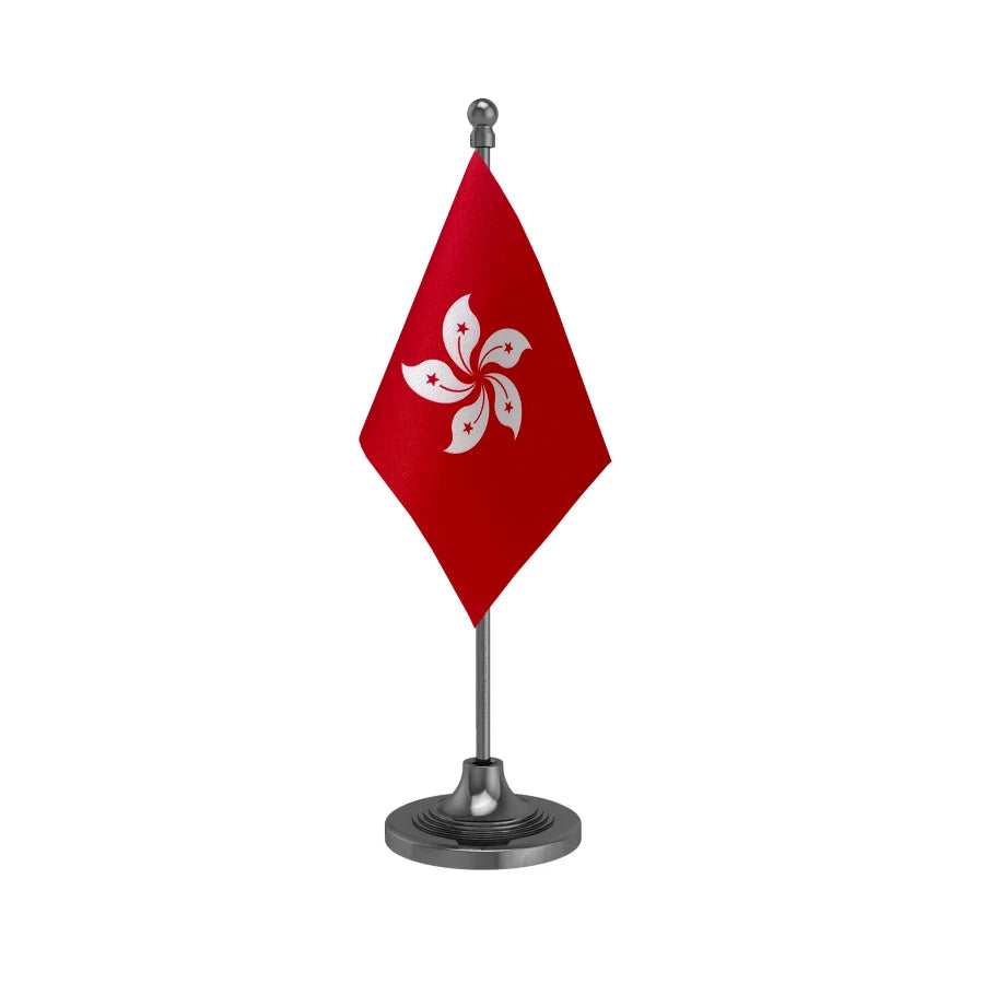 Hong Kong Table Flag of 4in x 6in With A Heavy Plastic Base