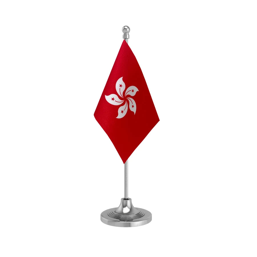 Hong Kong Table Flag of 4in x 6in With A Heavy Plastic Base