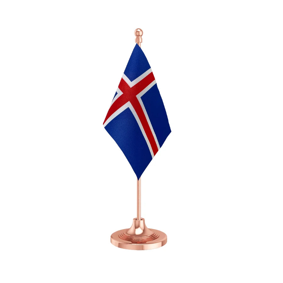 Iceland Table Flag of 4in x 6in With A Heavy Plastic Base