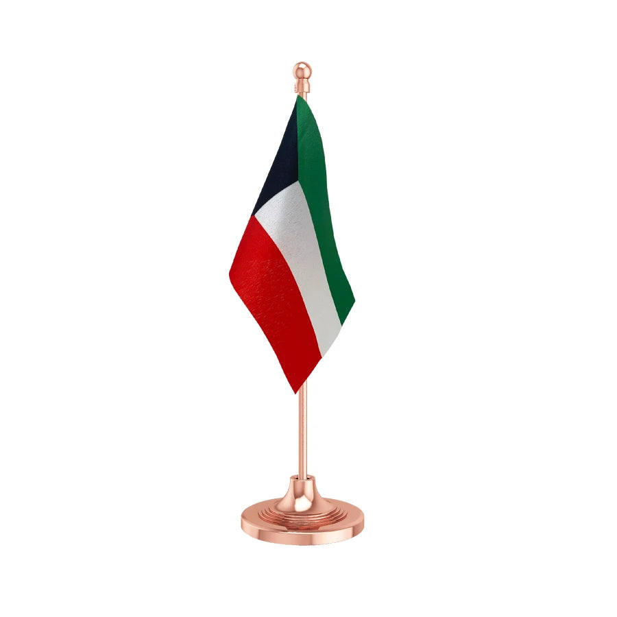 Kuwait Table Flag of 4in x 6in With A Heavy Plastic Base