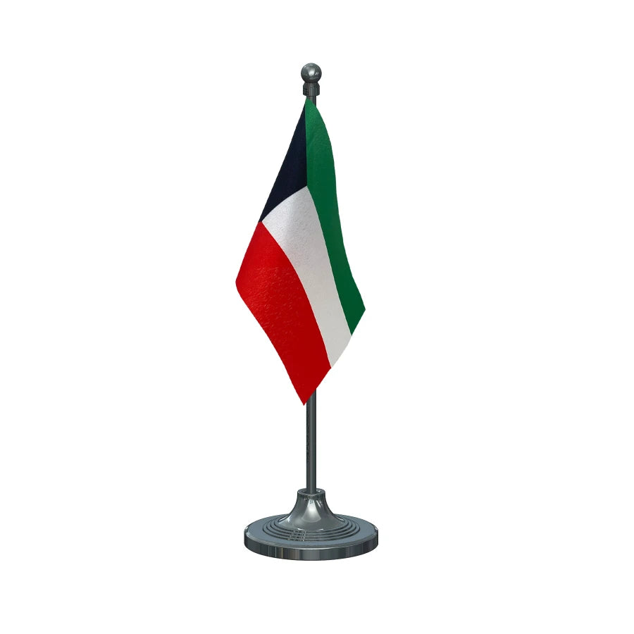 Kuwait Table Flag of 4in x 6in With A Heavy Plastic Base