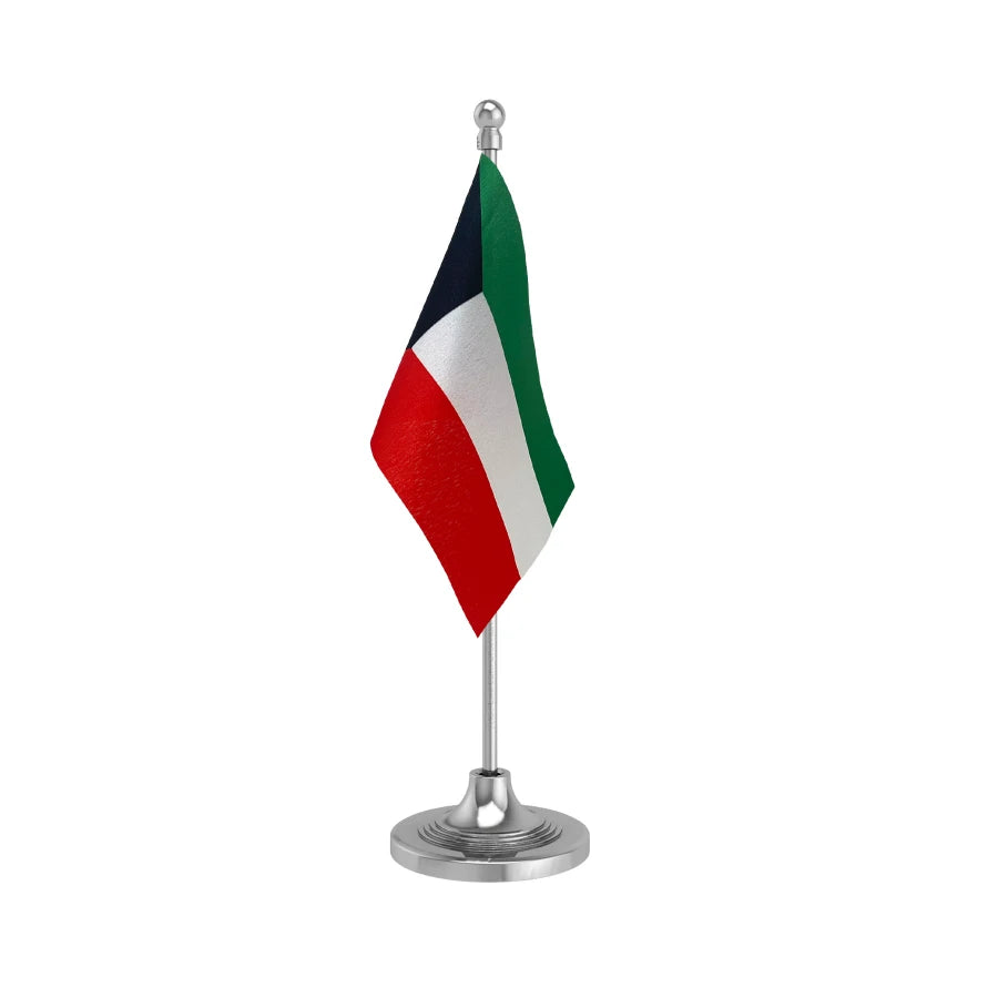 Kuwait Table Flag of 4in x 6in With A Heavy Plastic Base