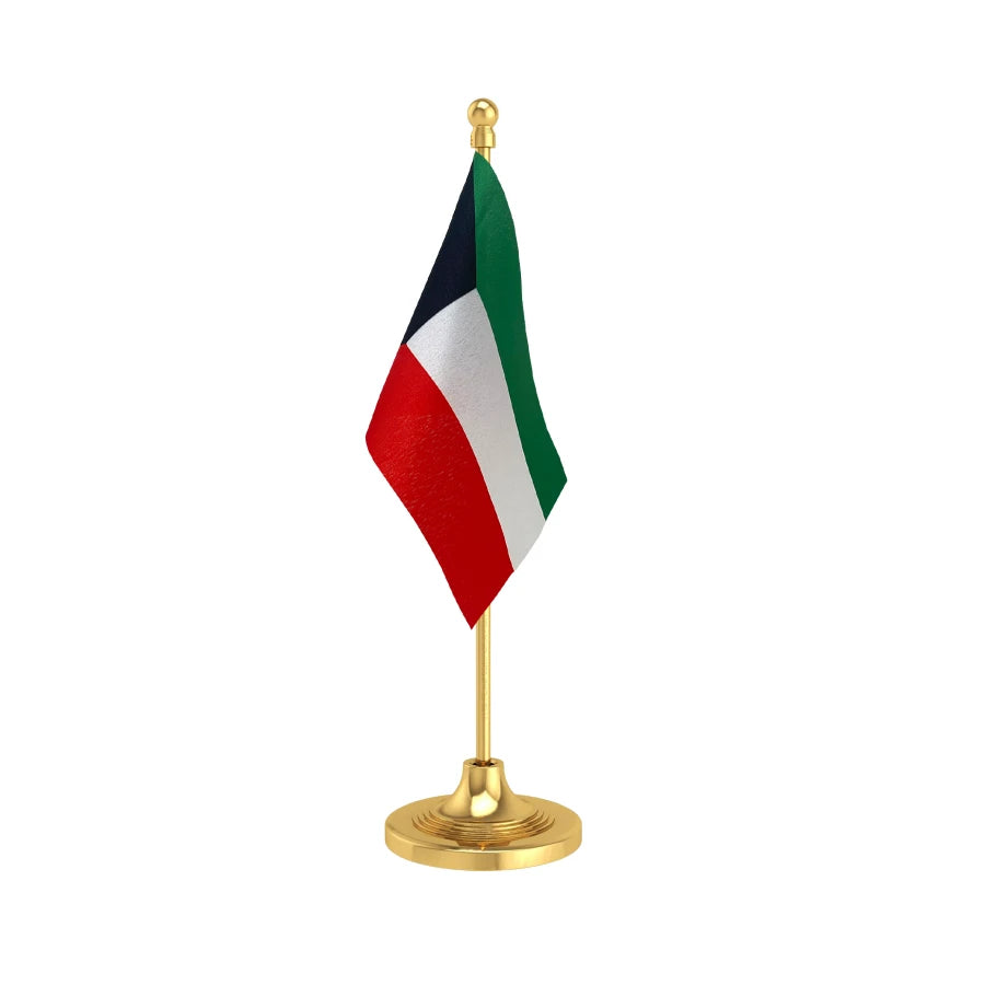 Kuwait Table Flag of 4in x 6in With A Heavy Plastic Base