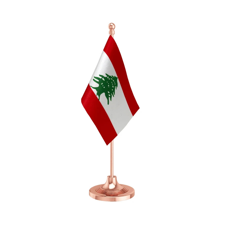 Lebanon Table Flag of 4in x 6in With A Heavy Plastic Base