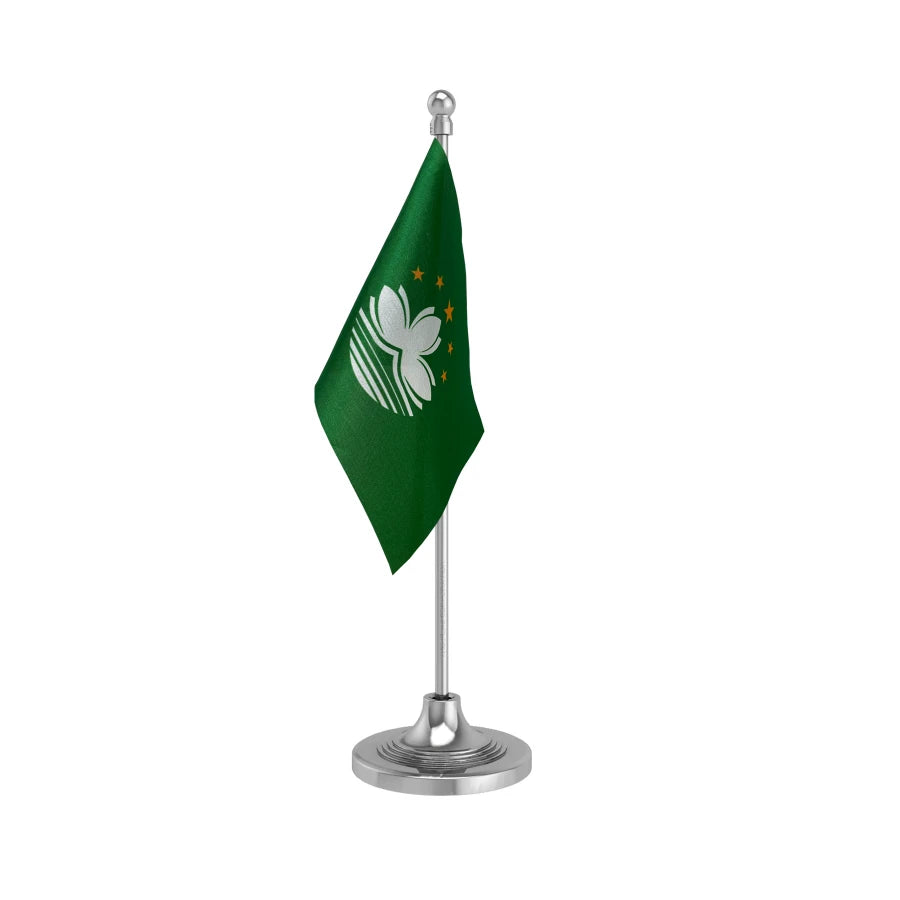 Macao Table Flag of 4in x 6in With A Heavy Plastic Base