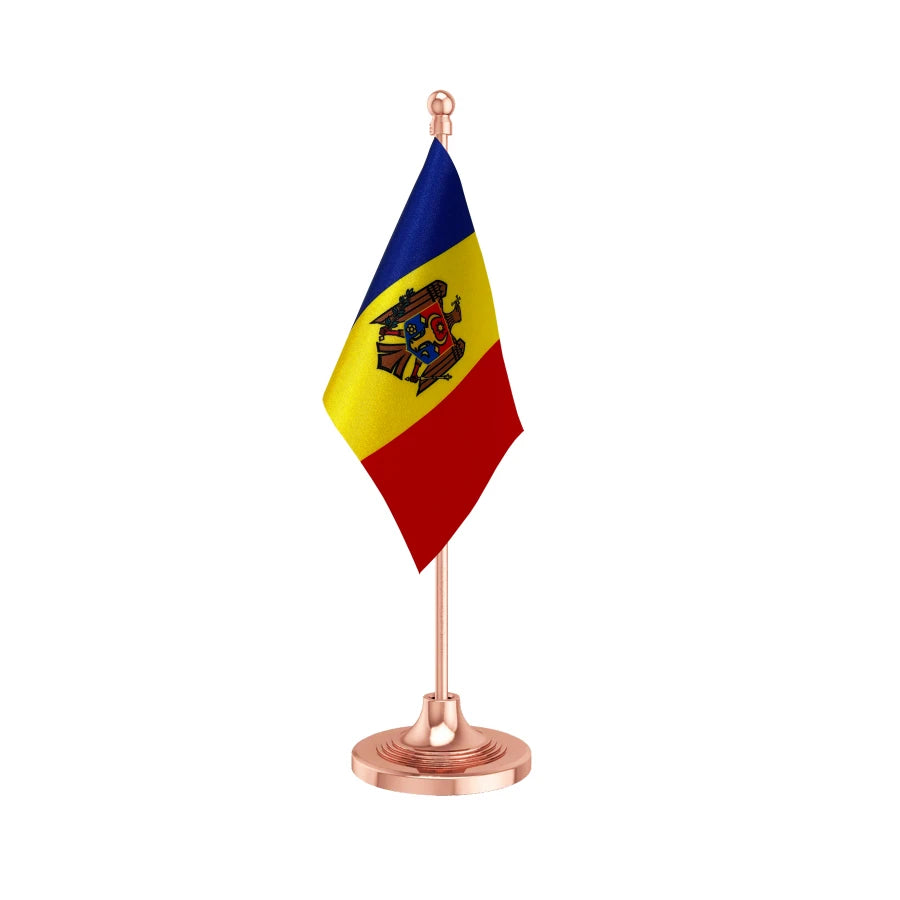Moldova Table Flag of 4in x 6in With A Heavy Plastic Base