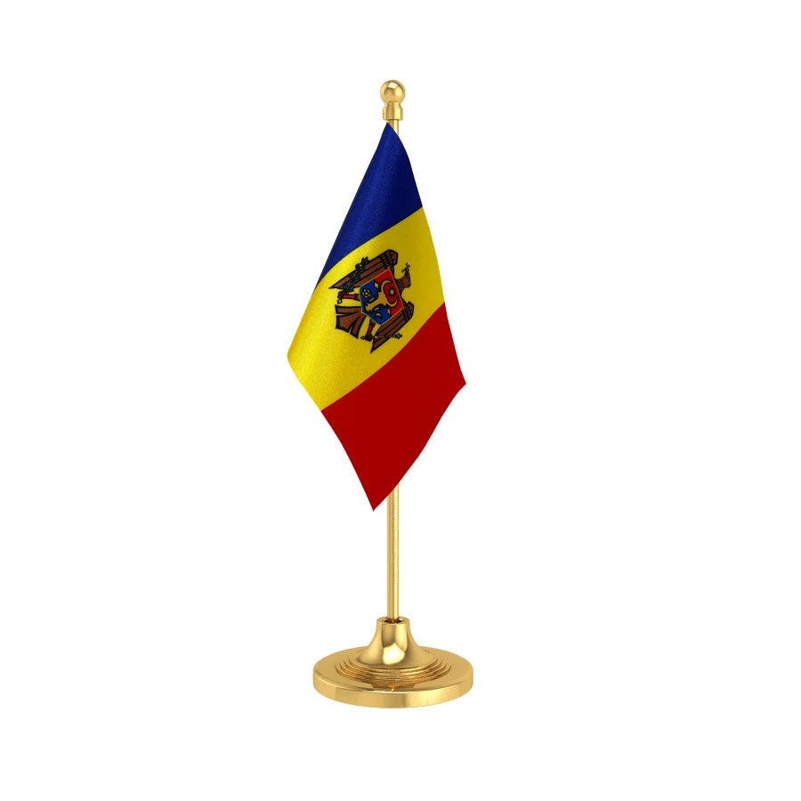 Moldova Table Flag of 4in x 6in With A Heavy Plastic Base